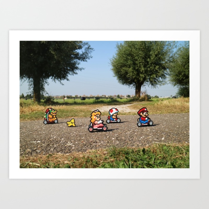 8-bit Pixel Mario Kart Art Print